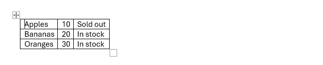 Table autofitted to contents in Word